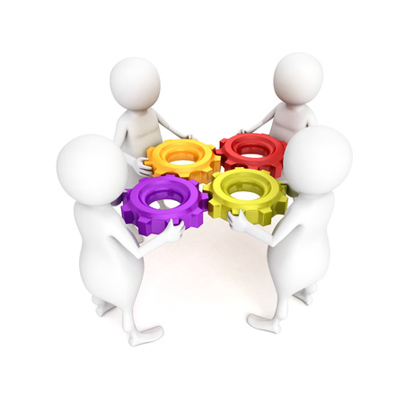 3d people team with gear mechanismconnection. business concept 3d render illustrationの写真素材
