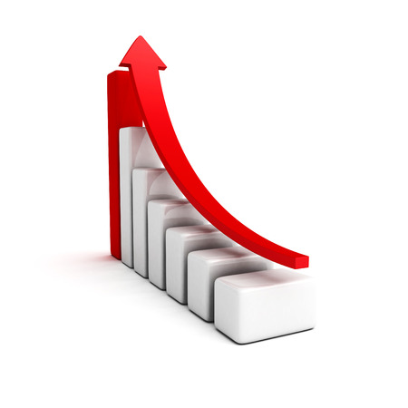 Business red growing bar graph with rising arrow. 3d render illustrationの写真素材