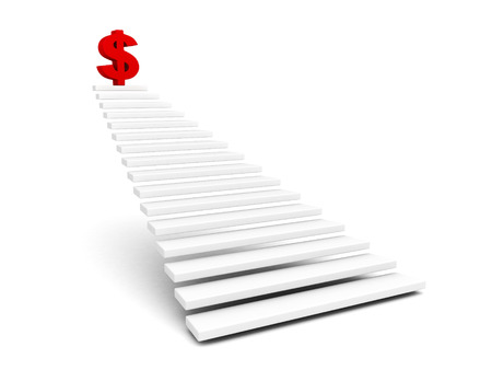 red dollar symbol on top of ladder. financial success business concept 3d render illustrationの写真素材