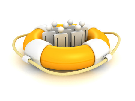 white 3d team people in lifebuoy. business concept 3d render illustrationの写真素材