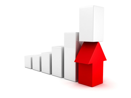 3D Bar Chart and Business Growth With Rising Arrow. Success Achivement Concept 3d Render Illustrationの写真素材