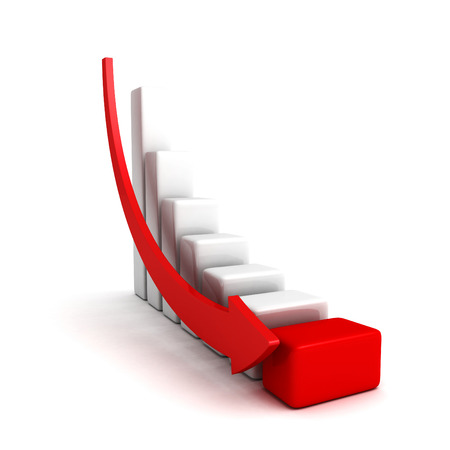 crisis finance bar graph with falling down arrow. business concept 3d render illustrationの写真素材