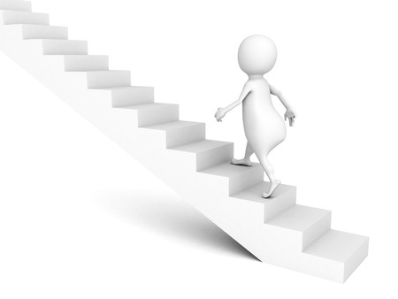3d man walks upstairs on ladder  success concept 3d render illustrationの写真素材