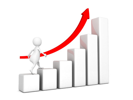 3d businessman walk up on rising graph chart. success concept 3d render illustrationの写真素材