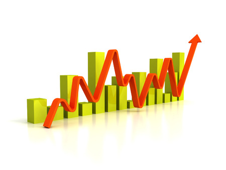 business bar graph diagram with rising arrow. 3d render illustrationの写真素材