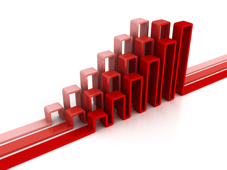 financial rising bar chart graph with reflection. business grow concept 3d render illustrationの写真素材