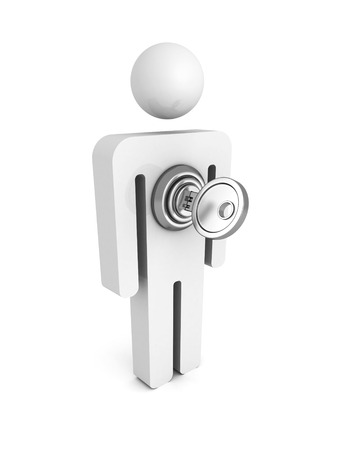 3d man icon with lock key. concept 3d render illustrationの写真素材