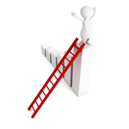 3d man top of bar chart graph with ladder. business success 3d render illustrationの写真素材