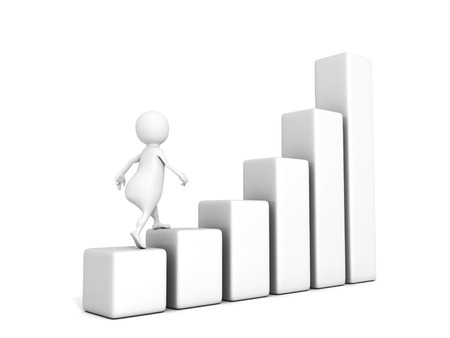 3d businessman walk up on rising graph chart. success concept 3d render illustrationの写真素材