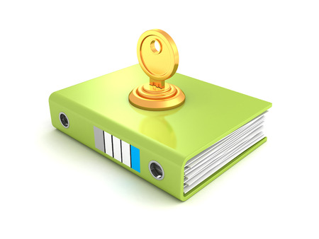 ring binder folder locked with key. 3d render illustrationの写真素材