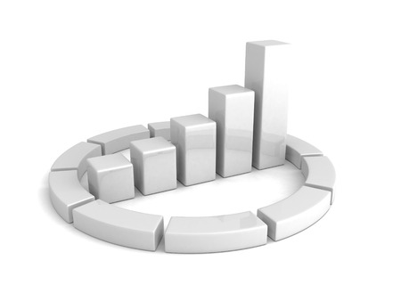 white bar chart graph growing up. business 3d render illustrationの写真素材