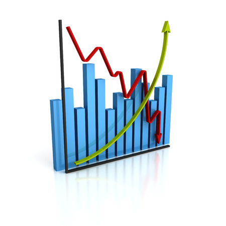 Business diagram graph with up down arrows. 3d render illustrationの写真素材