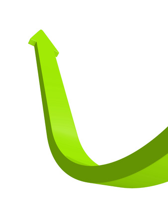 growing rise up green arrow isolated on white background 3d render illustrationの写真素材
