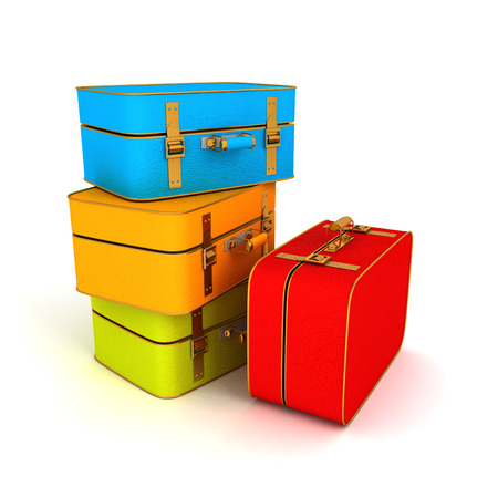 retro vintage traveling suitcases on white background. 3d render illustrationの写真素材