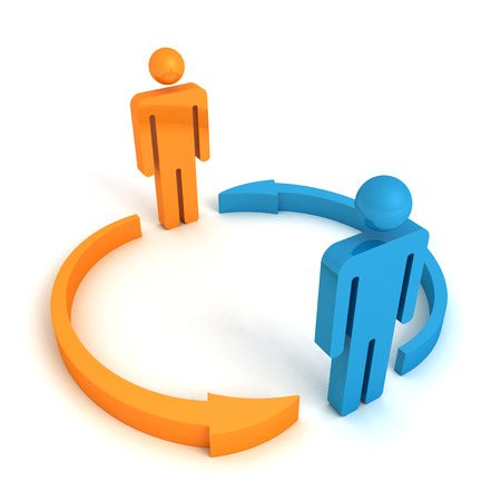 two concept business team people with cycle arrows. partnership relations 3d render illustrationの写真素材