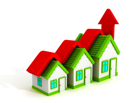 Growth real estate concept house graph with rising arrow. 3d render illustrationの写真素材