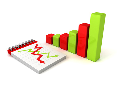 colorful bar chart graph with paper notebook. business concept 3d render illustrationの写真素材