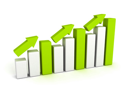 growing business graph with rising arrow. 3d render illustrationの写真素材