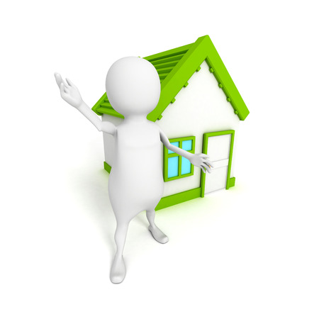 3d small person with small house. real estate concept 3d render illustrationの写真素材