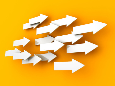 many 3d arrows flow in same direction. teamwork success concept 3d render illustrationの写真素材
