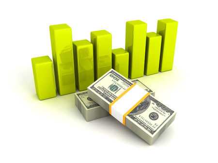 financial bar chart diagram with hundred dollars packs. business success concept 3d render illustrationの写真素材