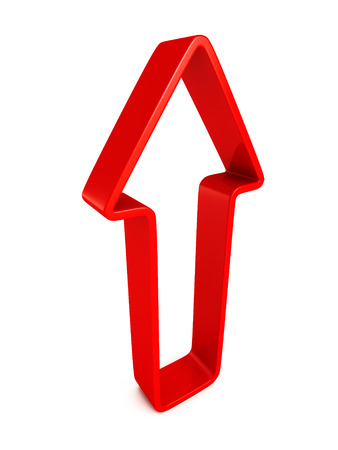 Red arrow rising up on white background. 3d render illustrationの写真素材