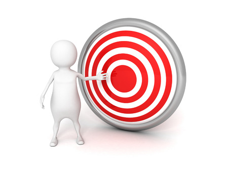 3d man with red target on white background. success concept 3d render illustrationの写真素材