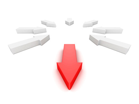 Leader different red arrow out from white group. 3d render illustrationの写真素材