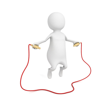 3d small person jumping through a skipping rope. sports concept 3d render illustrationの写真素材