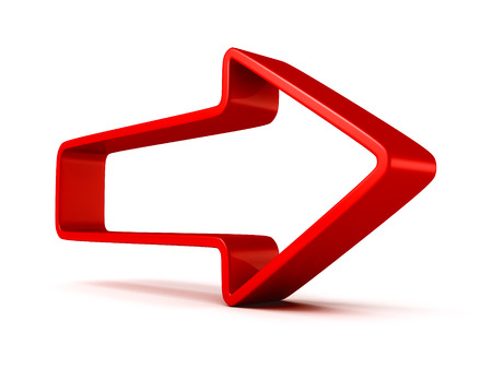 Red arrow forward on white background. 3d render illustrationの写真素材