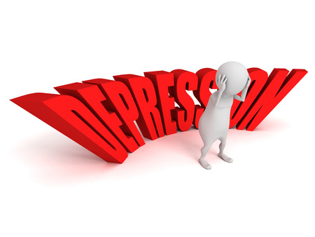 Depression word white 3d person sadness. 3d render illustrationの写真素材