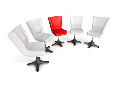 leadership teamwork concept with office chairs. one different red. 3d render illustrationの写真素材