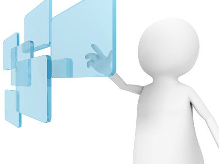 3d man push a digital touch screen in air. 3d render illustrationの写真素材