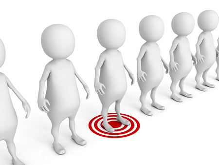 white 3d target man in row of others. 3d render illustrationの写真素材