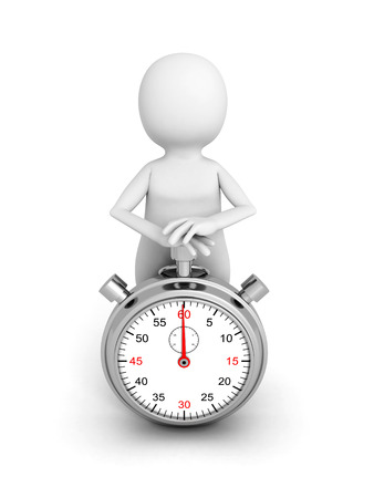 3d white person push start button on stop watch. 3d render illustrationの写真素材