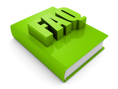 green FAQ book on white background. 3d render illustrationの写真素材