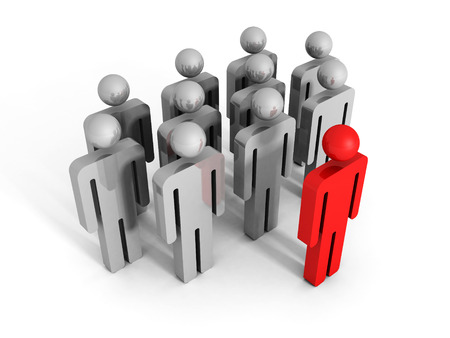 red 3d leader man icon figure forward of team. Success leadership concept 3d render illustration