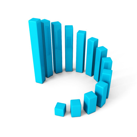 blue round successful growing bar chart graph on white background. 3d render illustration