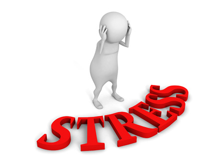 confused white 3d man with red STRESS text word. 3d render illustrationの写真素材