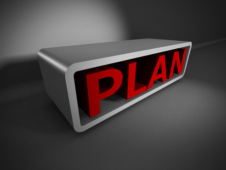 red PLAN 3d word on dark background. business concept 3d render illustrationの写真素材
