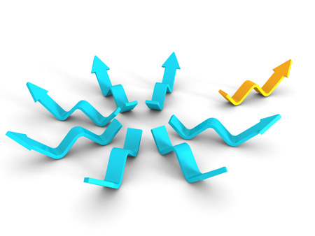 Different Orange Leader Arrow Out From Blue Group. Success Concept 3d Render Illustrationの写真素材