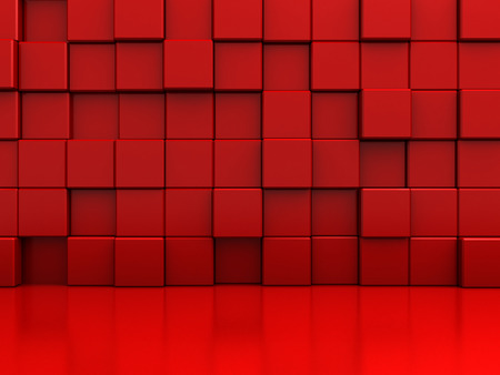 Red Abstract Blocks Wall Background. 3d Render Illustrationの写真素材