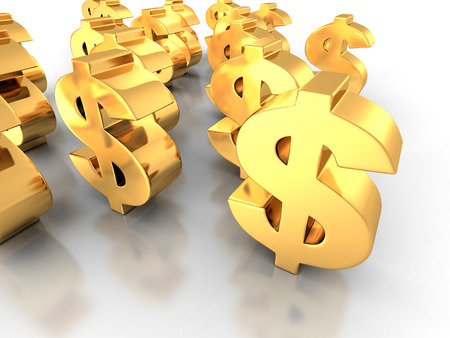 Golden Dollar Signs On White Background. 3d Render Illustrationの写真素材