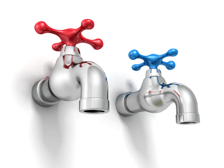 Cold And Hot Water Tap Faucets. 3d Render Illustrationの写真素材