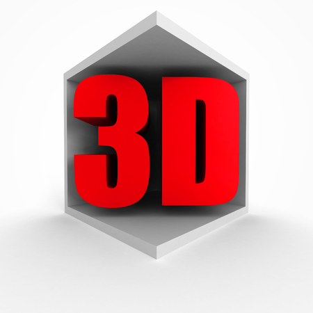 Red 3D Symbol In Cube On White Background. 3d Render Illustrationの写真素材