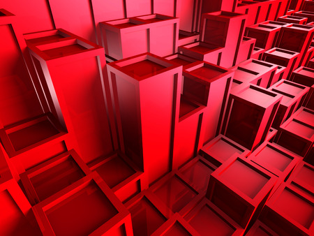 Abstract Red Cubes Blocks Wall Background. 3d Render Illustrationの写真素材