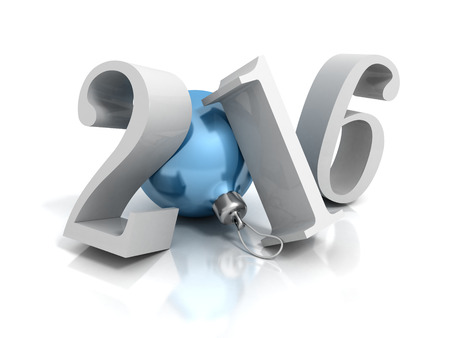 Numbers 2016 With Big Red Christmas Ball. 3d Render Illustration