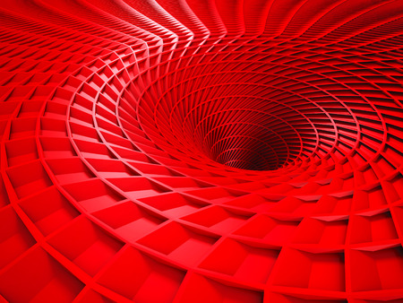 Red Tube Hole Tunnel Background. 3d Render Illustrationの写真素材
