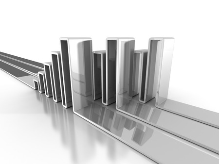 white bar chart graph growing up. business 3d render illustrationの写真素材