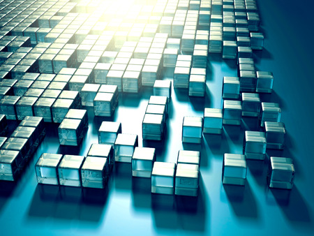 Futuristic Blue Glass Shiny Cubes Background. 3d Render Illustration